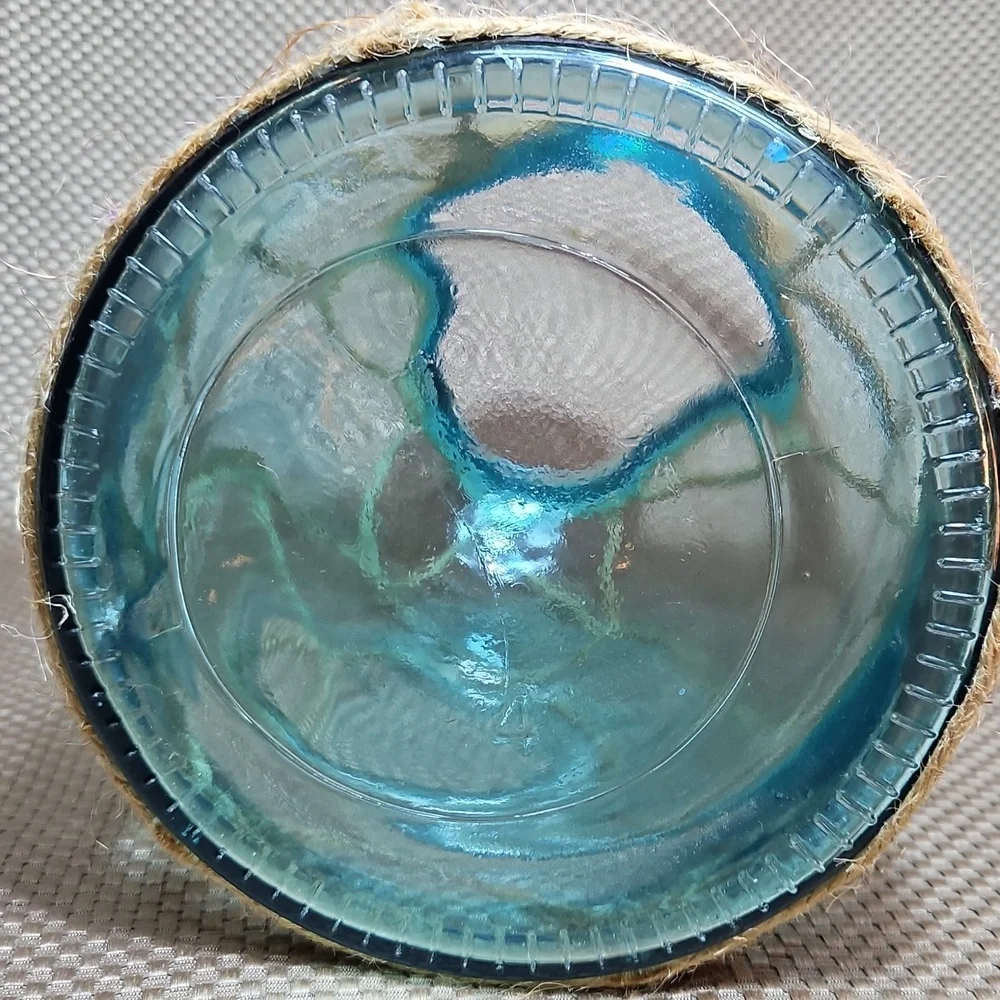 Vintage Large Nautical Blue Glass Vase Jug with Jute Netting 12h X 7w - Picture 3 of 4